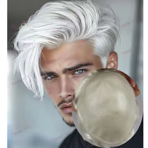 Natural Hairline Sliver Gray European Platinum Blonde 60R 100% Human Hair Man Toupee Undetectable Ul