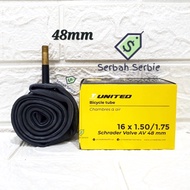 BICYCLE INNER TYRE 16X1.50/1.75 48 MM UNITED 16 X 150 1.50 175 1.75 16X150 16X175 BUTYL 48MM FOLDING