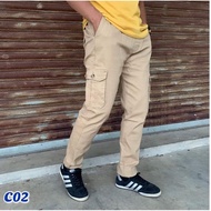 Cargo Army Seluar Slack 6Pockets Pants Unisex Tactical Elasticated Lelaki/Perempuan Waist Slimfit Lo