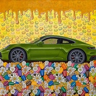 Sweet Drive, oil painting, oil on canvas, Porsche 911, sweets, daisy, car art