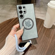 [gobuy999] Retro Leaf Maple Leaf Leather Matte Wrist Strap Phone Case for [Samsung S25 S24 FE S23 S2