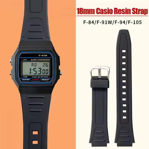 18mm Resin watch Strap for Casio F84/F91/F91W/F94/F105 Small Square Replacement WatchBand Waterproof