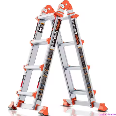 Ladder, A Frame 4 Step Ladder Extension, 14 FT Anti-Slip Multi Position & Storage Folding Ladder, 33