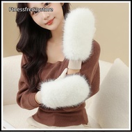 [FF] Imitation Rabbit Fur Windproof Gloves Soft Full Fingers Winter Warm Gloves Thi Warm Lining Wome