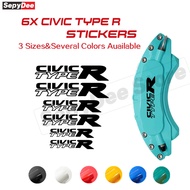 6PCS CIVIC TYPE R Car Brake Caliper Sticker Waterproof High Temperature Vinyl Decals For Honda Civic