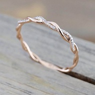 แหวนรอบสำหรับผู้หญิงบางกุหลาบสีทองเชือกบิดซ้อนแหวนแต่งงานในสแตนเลส Bijoux