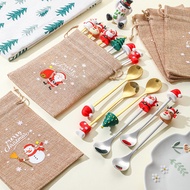 Santa Tableware Spoon Fork Set Cartoon Doll Santa Spoon Fork Halloween 6-Piece Set Gift 6JLS