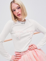 Cider Bowknot Long Sleeve Jersey Top