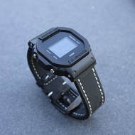 Small Square Strap Suitable for Casio dw5600bb Black Samurai Strap Crazy Horse Leather Retro Cowhide