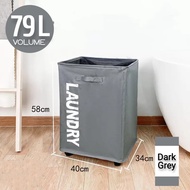 SG Seller Foldable  Pulley Brake Wheel Laundry Basket Oxford Cloth Waterproof with Universal Wheel S