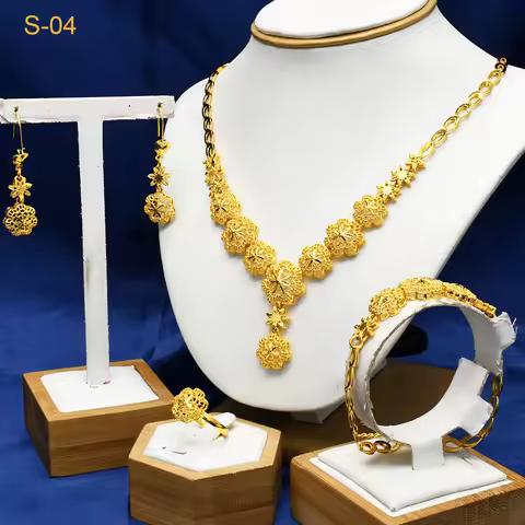 ANIID Indian Bridal Jewelry Set For Women Dubai Necklace Earrings Wedding 24k Gold Color African Jwe