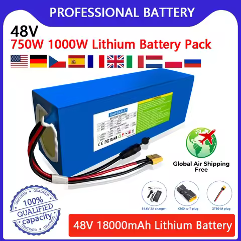 48V 18000mAh 1000W XT60 48V Lithium-ion Battery rechargeable Battery For Electric Car Bicycle Scoote
