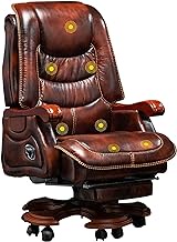 SMLZV Boss Chair with Massage Function,High Back Cowhide Swivel Executive Office Chairs,Liftable Solid Wood Ergonomic Computer Recliner