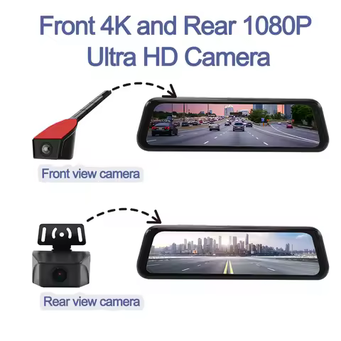 Carsanbo 9.66inch 2K IPS Touch Full Screen Rear View Mirror Monitor With 4K Front View Camera 1080P 