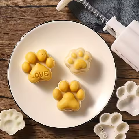 Cat Paw MoonCake Mold Set, Mid Autumn Festival DIY Hand Press Cookie Stamps Pastry Tool Moon Cake Ma