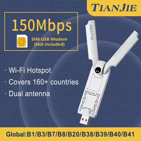 TIANJIE 4G USB Dongle with Wifi Hotspot SIM Wifi Modem 3G/4G Routers 150Mbps Wireless Mobile Router