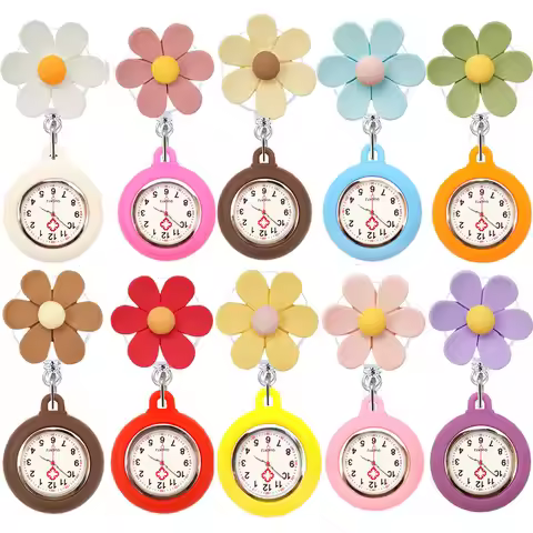 10 Colors Resin Flowers Retractable Nurse Doctor FOB Pocket Watches Alligator Clip Hang Medicine Clo