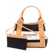 【二手】BALENCIAGA世家 (Balenciaga) 手提包，海軍藍 Cabas XS 兩用款，390346，象牙白/黑色/米色，帆布皮革，海軍藍 Cabas XS，女士，二手