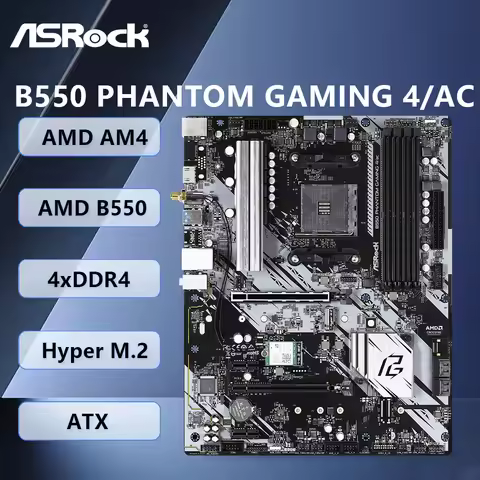 ASROCK B550 PHANTOM GAMING 4/AC Support AMD B550 AM4Ryzen 5 5600X 5600G 7 5800X3D 9 5900X CPU DDR4 4