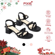 Women's Sandals 5cm High Heels Square Sole Cross Straps Fashion Pixie Button H411