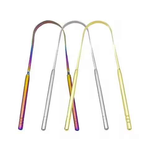 4 Colors Cleaning Coated Tongue Stainless Hygiene Care Tools Tongue Scraper U-shaped Steel Metal Fre