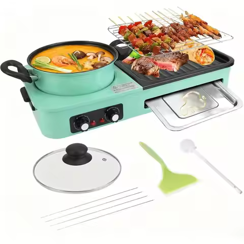 3 in 1 Electric Hot Pot with Grill SmokelNon-Stick Pot and Griddle or Korean BBQ Grill Shabhabu Pot 