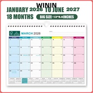 WININ English Calendar, Jan. 2026 - June. 2027 Holidays Marked Wall Calendar, 2026  Daily Study with