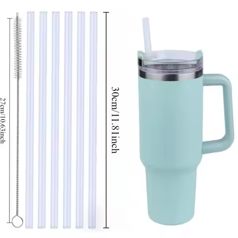 6pcs 30cm reusable straw with cleaning brush transparent food grade heat-resistant PE straw suitable
