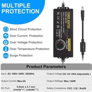 Universal Power Supply, Auplf Adjustable 24V 6A 144W Adapter, AC 100V-240V to DC 3V-24V Variable Pow