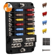 12V 12 Way Marine Fuse Block Fuse Panel with Ground & 12 Volt Fuse Box for Car Automotive Boat RV RZ