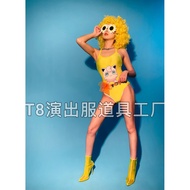 Singer's Cute Yellow Dance Outfit for Club Performances