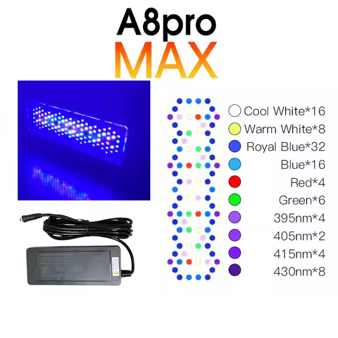 A8pro MAX 240W Programmable Aquarium Light 8 Channels WiFi APP Control Saltwater Aquarium Fish Tank 