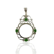 Victorian Style Magnifying Glass Loop Pendant Emerald Stone 925 Sterling Silver