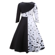 Halloween Dalmatians Black White Witch Kuira cosplay Costume Cruella Dress 8058