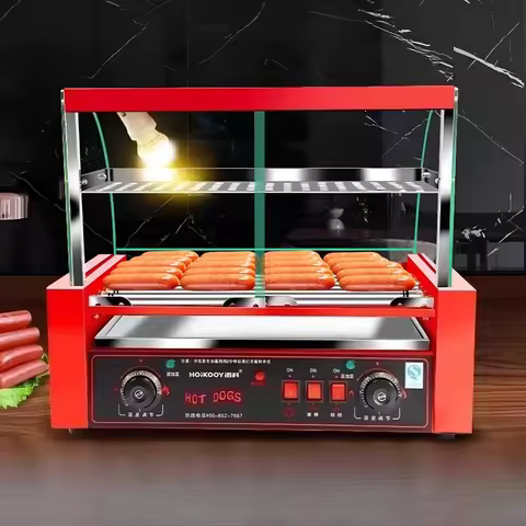 Commercial 7-tube sausage grill machine 1050W dual temperature control fully automatic hot dog grill