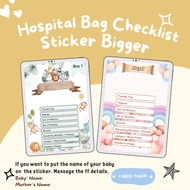 Bigger Hospital Checklist Bag sticker for ziplock | Baby and mommy essential