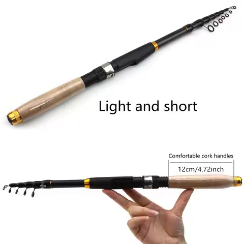 Fishing rod Portable carbon fiber telescopic with cork-like handle travel rotating rod 1.8 M /5.9FT 