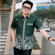 Emerald Green Short Sleeve Men's Batik Kemeja Lelaki Size ML XL XXL
