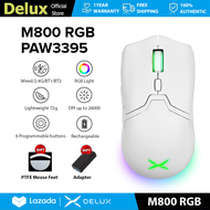 Delux M800 RGB Gaming Mouse PAW3395 26000DPI Wired 2.4G Bluetooth Wireless Rechargeable Programmable