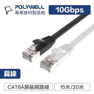 POLYWELL 寶利威爾 CAT6A扁線【15米】高速網路線 RJ45 福祿克認證 高速網路傳輸扁線 台灣現貨