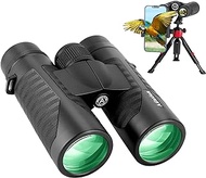 Adasion Adult Binoculars, 12 x 42, with Mobile Phone Adapter, 18 mm Large Viewing Lens and Super Bright, Waterproof Binoculars for Bird Watching, Hunting, Sports, with Tripod and Smartphone Adapter
