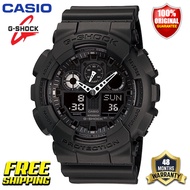 Original G-Shock GA100 Men Sport Watch Japan Quartz Movement Dual Time Display 200M Water Resistant Shockproof and Waterproof World Time LED Auto Light Sports Wrist Watches with 4 Years Warranty GA-100-1A1 (Free Shipping Ready Stock)
