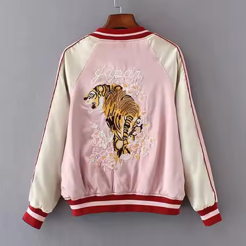 Sukajan Tiger Embroidered Women Bomber Baseball Jacket Japan Harajuku Female Coat Sukajan 2025 Girls