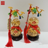 Gourd Vine Gold Leaf Chinese Coin 5 Coins 9 Inches High Wooden Base Rotating Attract Wealth Enhance 