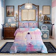 God Walking on Water Comforter Set Full Size,Frame 3D Textured Bible Verse Kids Bedding Set,Western 