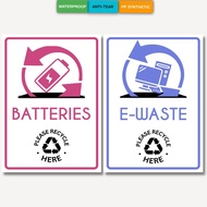 [Batteries or E-Waste] Recycle Sticker Self Adhesive 208mm x 145mm RECYCLE-07 & 08