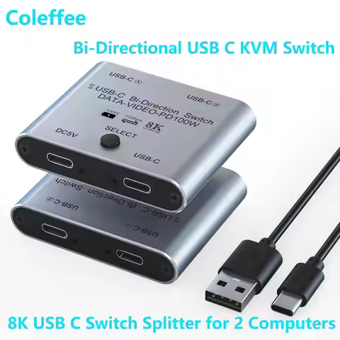 8K USB C Switch Splitter for 2 Computers Bi-Directional Type C KVM Switch 1 in 2 Out/2 in 1 Out for 