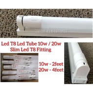 LED T8 2Feet/4Feet Glass Tube 10w/20w (6500k) 30pcs / 5set (Tube+Casing)