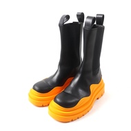 Bottega Veneta 皮革切爾西靴，側面有鬆緊帶，黑色和橙色，37.5 碼，義大利製造，狀況極佳。