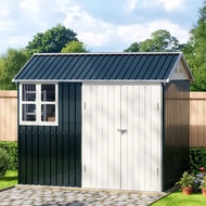 8x6ft Outdoor Steel Storage Shed - Lockable Doors & One Window - Perfect for Garden Backyard Patio O